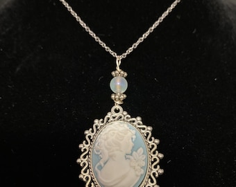 Blue and White Goddess Cameo Necklace
