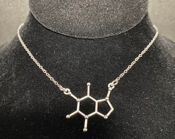 Caffeine Molecule Charm Necklace