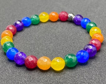Rainbow Pride Flag Beaded Gemstone Bracelet