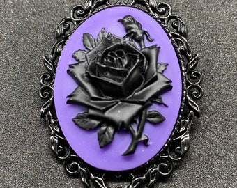 Purple and Black Rose Cameo Brooch