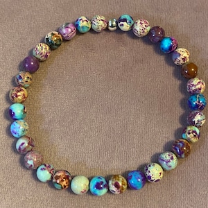 Pink and Blue Sea Sediment Jasper Beaded Bracelet