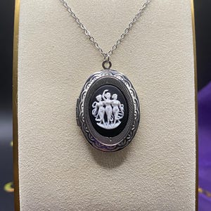Black and White Three Muses Cameo Locket Necklace