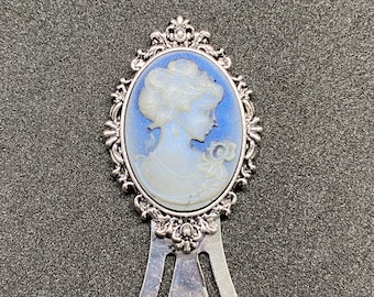 Blue and White Victorian Lady Cameo Clip Bookmark