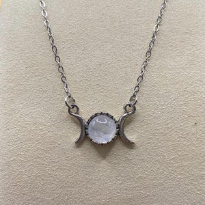 Triple Moon Goddess and Rainbow Moonstone Connector Necklace