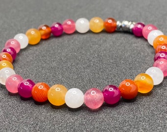 Lesbian Pride Flag Beaded Gemstone Bracelet