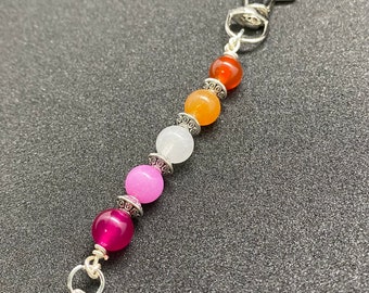 Lesbian Pride Flag Beaded Gemstone Keychain