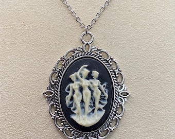 Black and Ivory Three Muses Cameo Necklace
