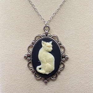Black and Ivory Cat Cameo Necklace