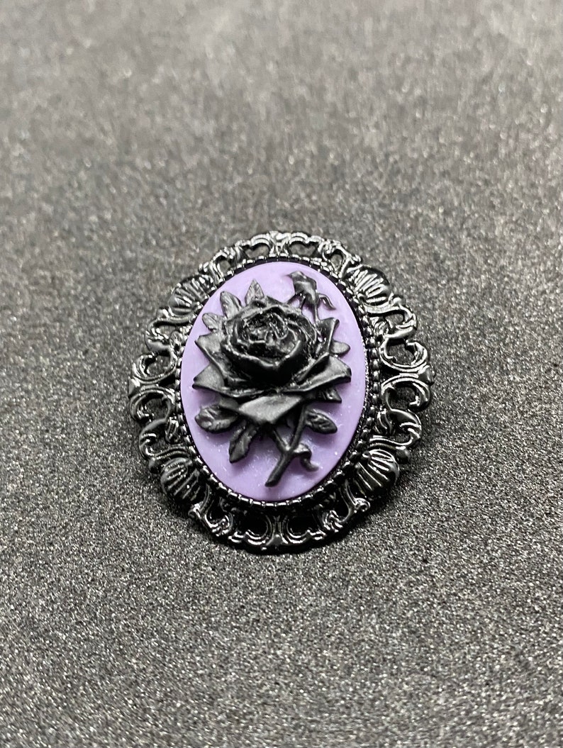 Purple and Black Rose Cameo Brooch image 2