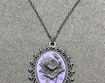 Black and Purple Rose Cameo Necklace