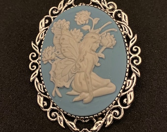 Blue and White Fairy Cameo Brooch