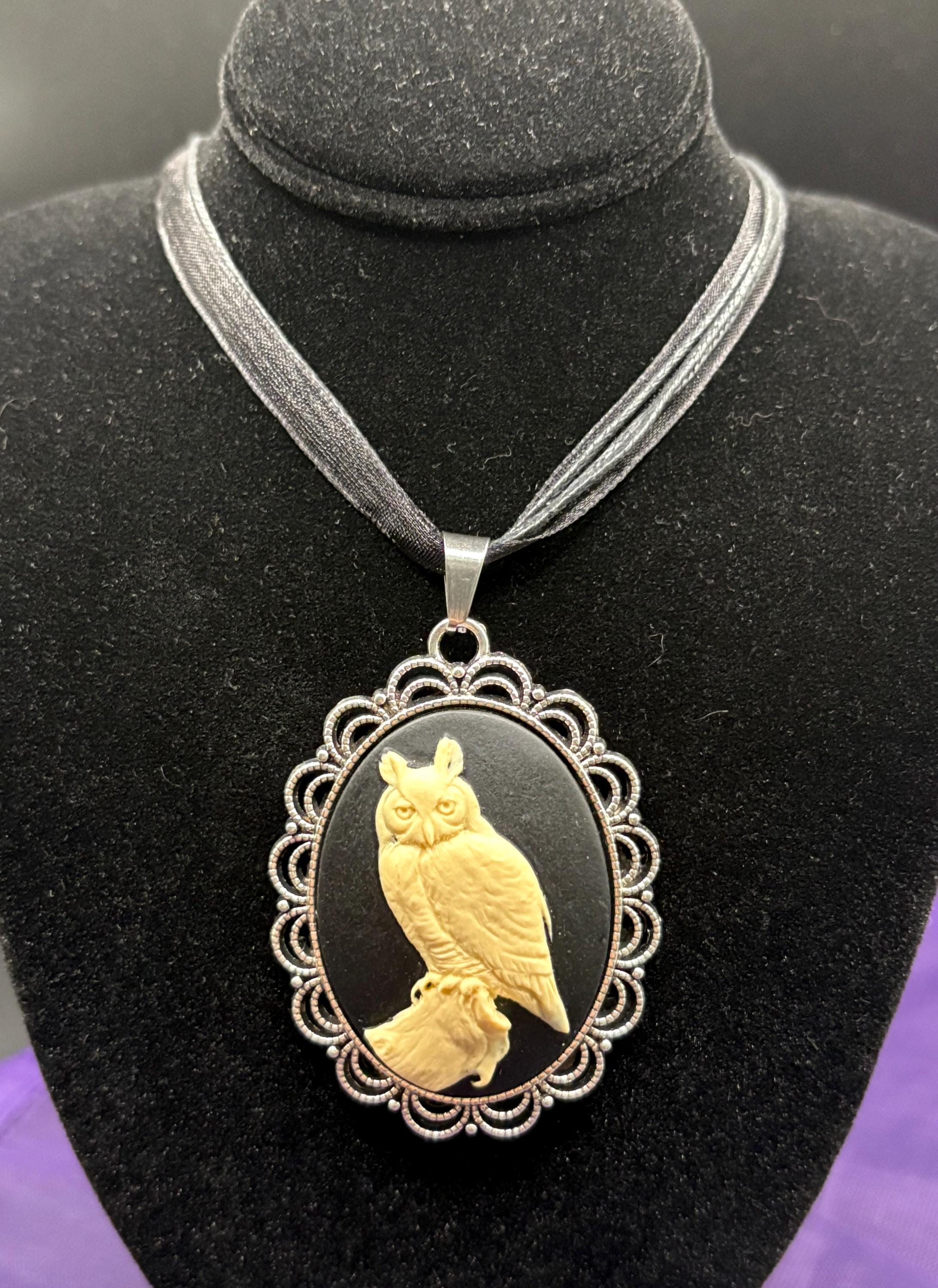 黒と象牙のフクロウカメオネックレス - Etsy 日本