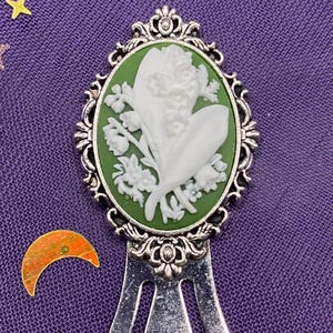 Green and White Lily of the Valley Cameo Clip Bookmark