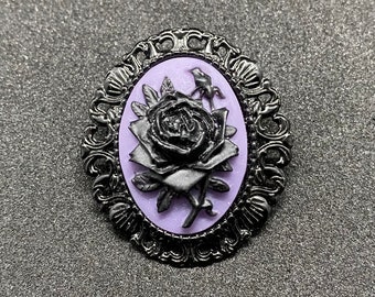 Purple and Black Rose Cameo Brooch