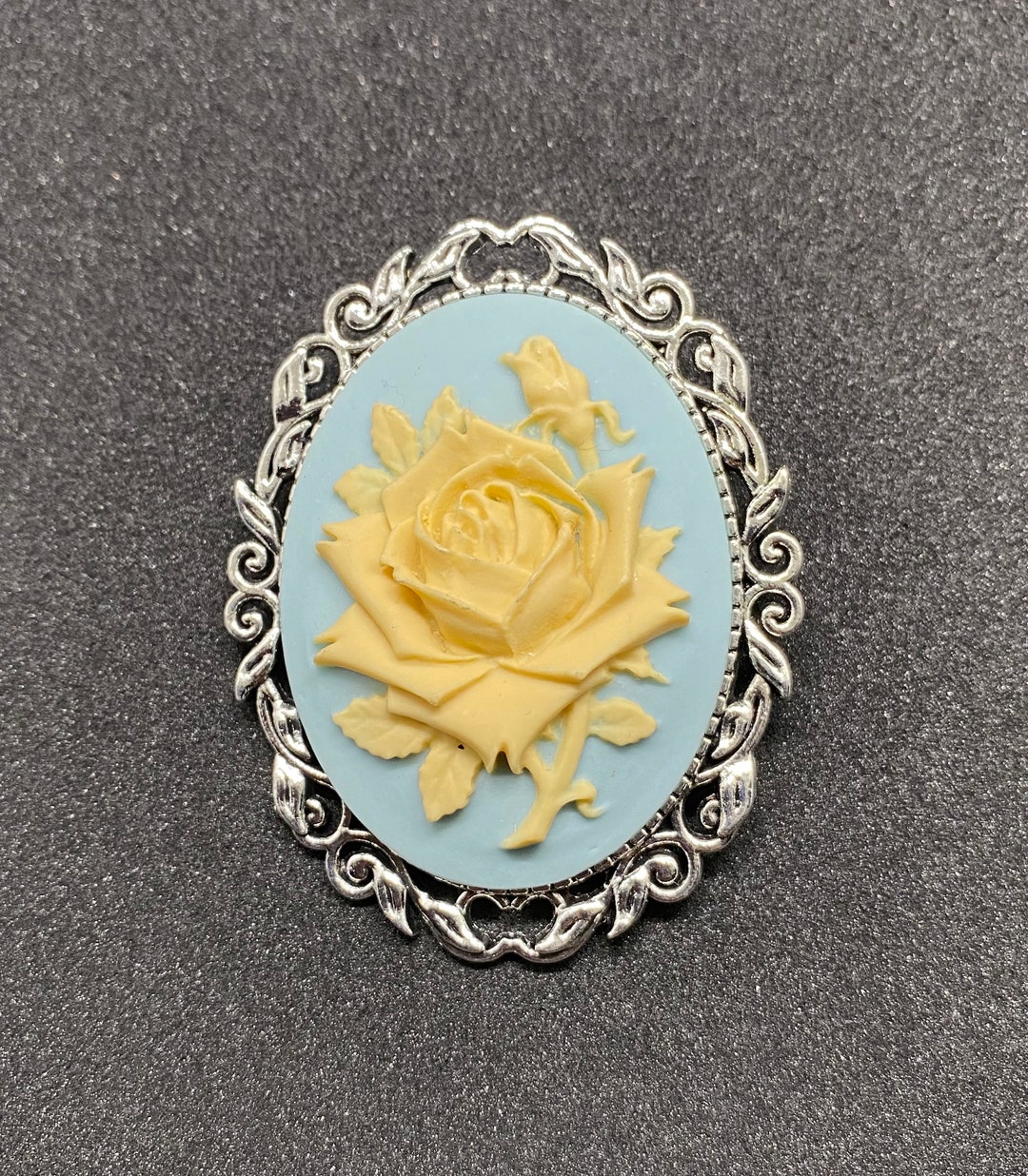 Blue and Ivory Rose Cameo Brooch - Etsy