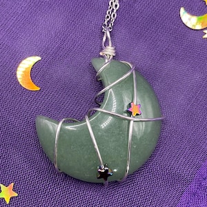 Green Aventurine Moon Gemstone Pendant Necklace