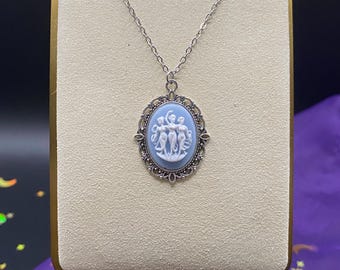 Blue and White Three Muses Cameo Necklace