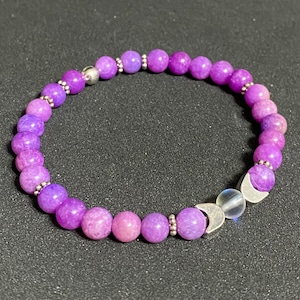 Purple Jade and Triple Moon Goddess Accent Beaded Gemstone Bracelet
