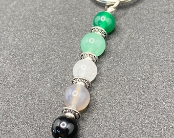 Aromantic Pride Flag Beaded Gemstone Keychain