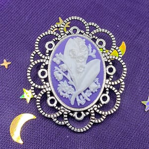 Purple and White Lily of the Valley Cameo Brooch
