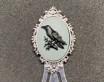 Grey and Black Raven Silhouette Cameo Clip Bookmark