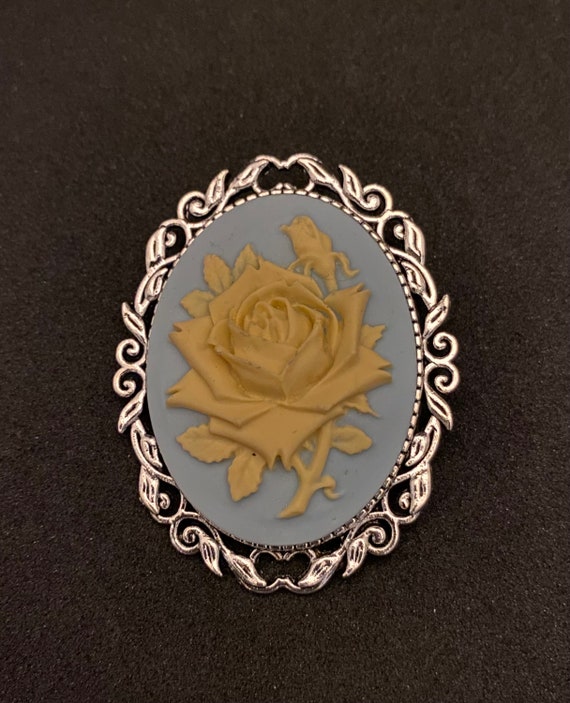 Blue and Ivory Rose Cameo Brooch - Etsy