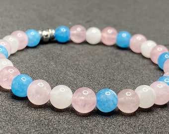 Transgender Pride Flag Beaded Gemstone Bracelet