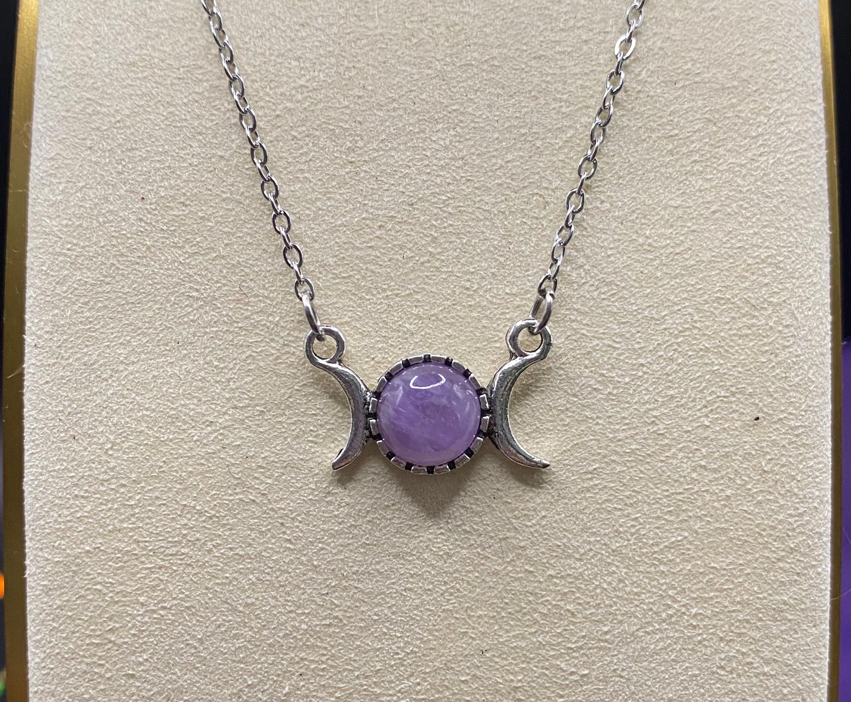 Triple Moon Goddess and Amethyst Connector Necklace