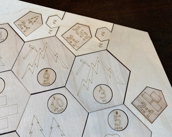 DIGITAL DOWNLOAD Designs SVG 2-6 Player Board Engraved with Removable Center Number Tokens and Ports for Glowforge & laser cutters+Lightburn