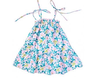 Robe de filles, robe de soleil de filles, robe de tout-petit, robe de filles florales, robe de filles en coton, vêtements pour enfants, robe bleue pour filles, vêtements pour enfants