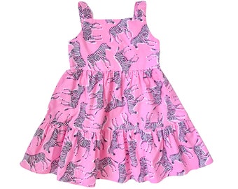 Girls dress, girls sundress, toddler dress, zebra animal dress, cotton girls dress, children's clothing, pink girls dress, kids clothing