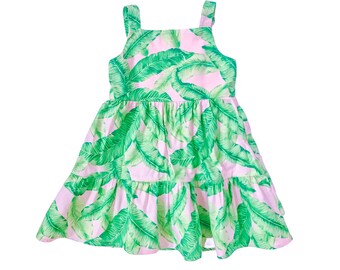 Robe de filles, robe de soleil de filles, robe de tout-petit, robe tropicale, robe de filles en coton, vêtements pour enfants, robe de filles roses, vêtements pour enfants