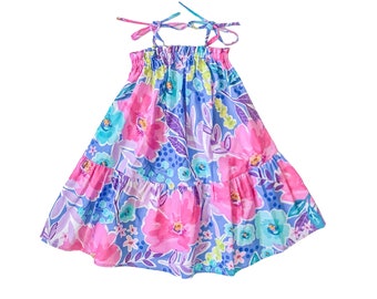 Robe de filles, robe de soleil de filles, robe de tout-petit, robe de filles florales, robe de filles en coton, vêtements pour enfants, robe bleue pour filles, vêtements pour enfants