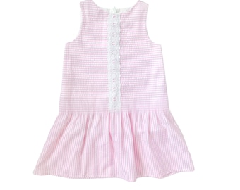 Mädchenkleid, Seersuckerkleid, Kleinkindkleid, rosa Kleid, Baumwolle Mädchenkleid, Kinderkleidung, Öse Mädchenkleid, Kinderkleidung