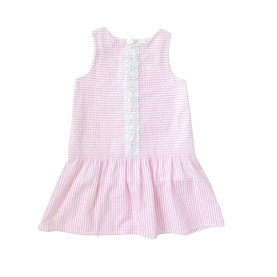 girls dress, seersucker dress, toddler dress, pink dress, cotton girls dress, children's clothing, eyelet girls dress, kids clothing