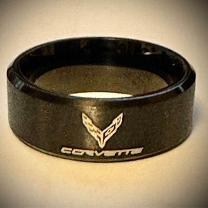 Size 15 Chevy Corvette C8 8MM Inspired Titanium Black w/silver trim Ring