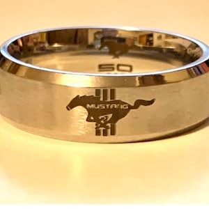 Replica InspiredSize 11 Ford Mustang 8MM Inspired Titanium Silver ring.