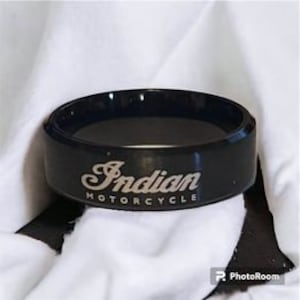 Size 8 Indian Inspired Motorcycle Black 8MM titanium ring.