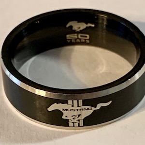 Size 9.5 Inspired Replica Ford Mustang 8MM Titanium Black ring.