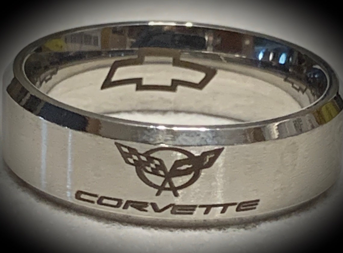 Size 6 Chevy Corvette 8MM Inspired Titanium Silver Color Ring Etsy