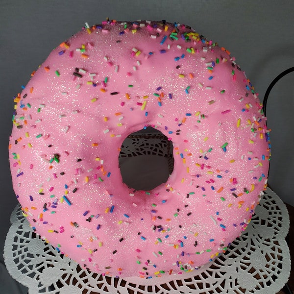 Large Fake Pink Donut, Homer Donut, Fake Bake decor, party decor, photo prop, pink doughnut, faux sweets, wreath embellishment, candyland