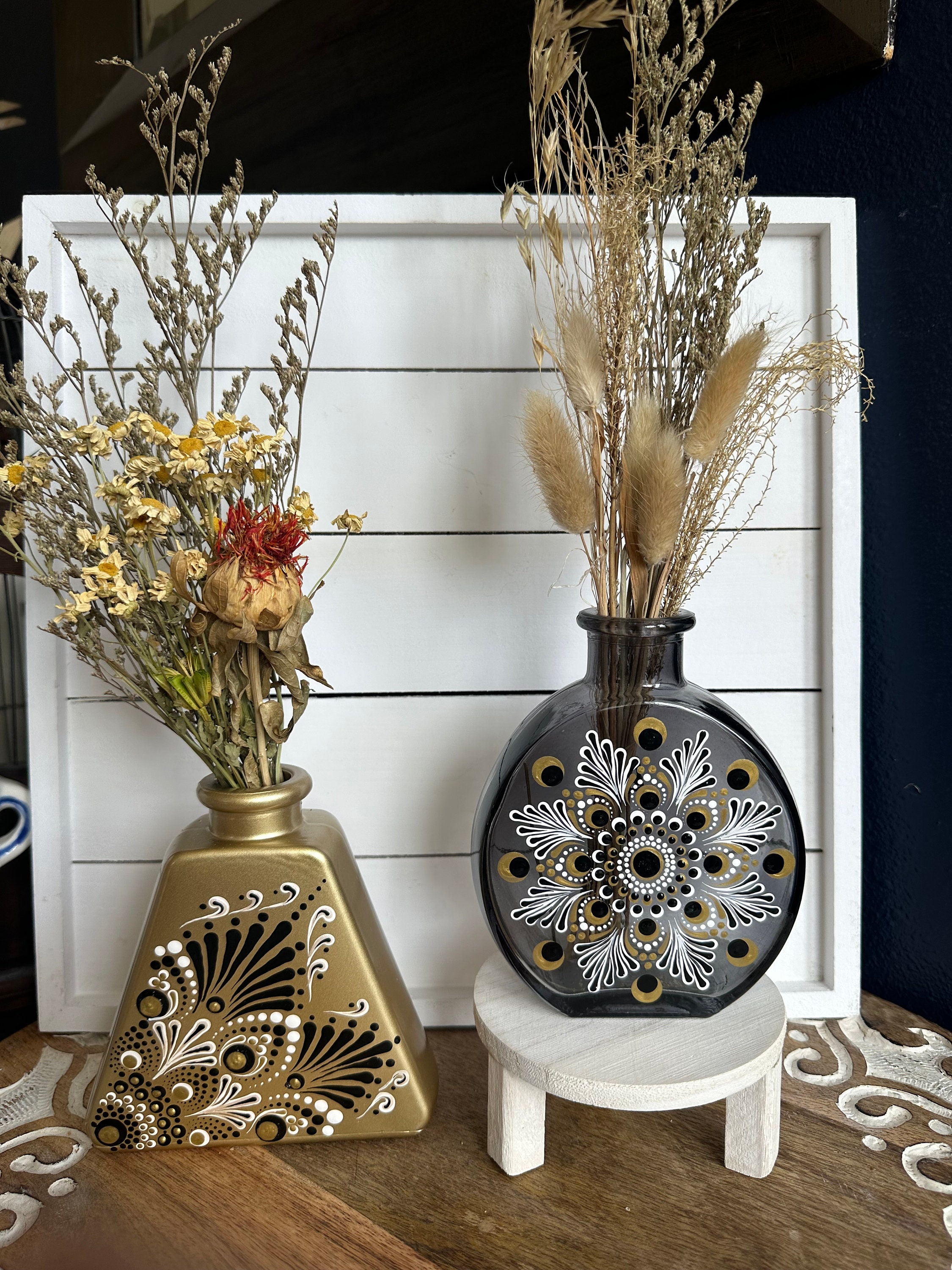 黒と金の曼荼羅の花瓶 - Etsy 日本