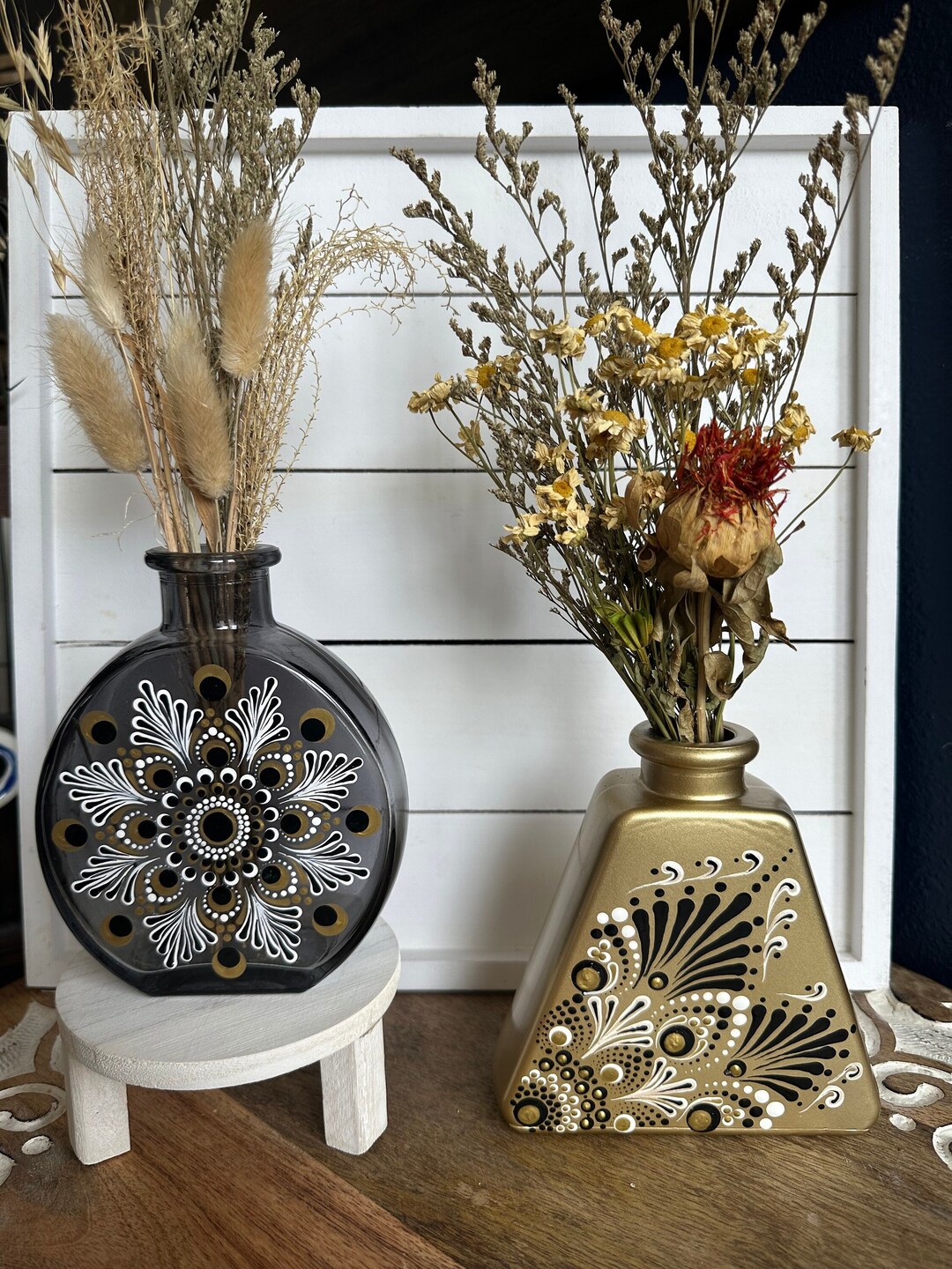 Elegant & Bold, Black a Gold Bud Vases With Stunning Mandala Design Etsy
