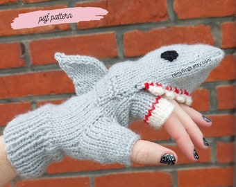Knitting Shark Fingerless Gloves PDF Pattern