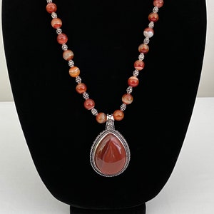 Coral Agate Necklace with removable teardrop Pendant