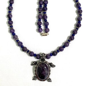 Amethyst Necklace with removable Turtle Pendant