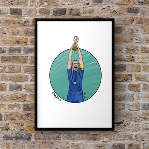 A4 print of Italy legend Fabio Cannavaro lifting the World Cup