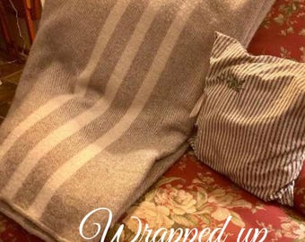 Queen Size Natural Tweed with cream stripes 100% Wool blanket