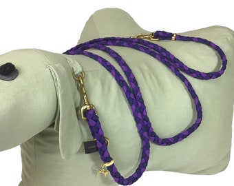 Dog leash, braided, with golden carabiners, in gift box, 3 adjustment options, night blue, purple, dark purple