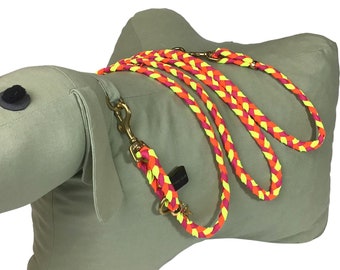 Dog leash, braided, with golden carabiners, in gift box, 3 adjustment options, neon yellow, pink, neon orange